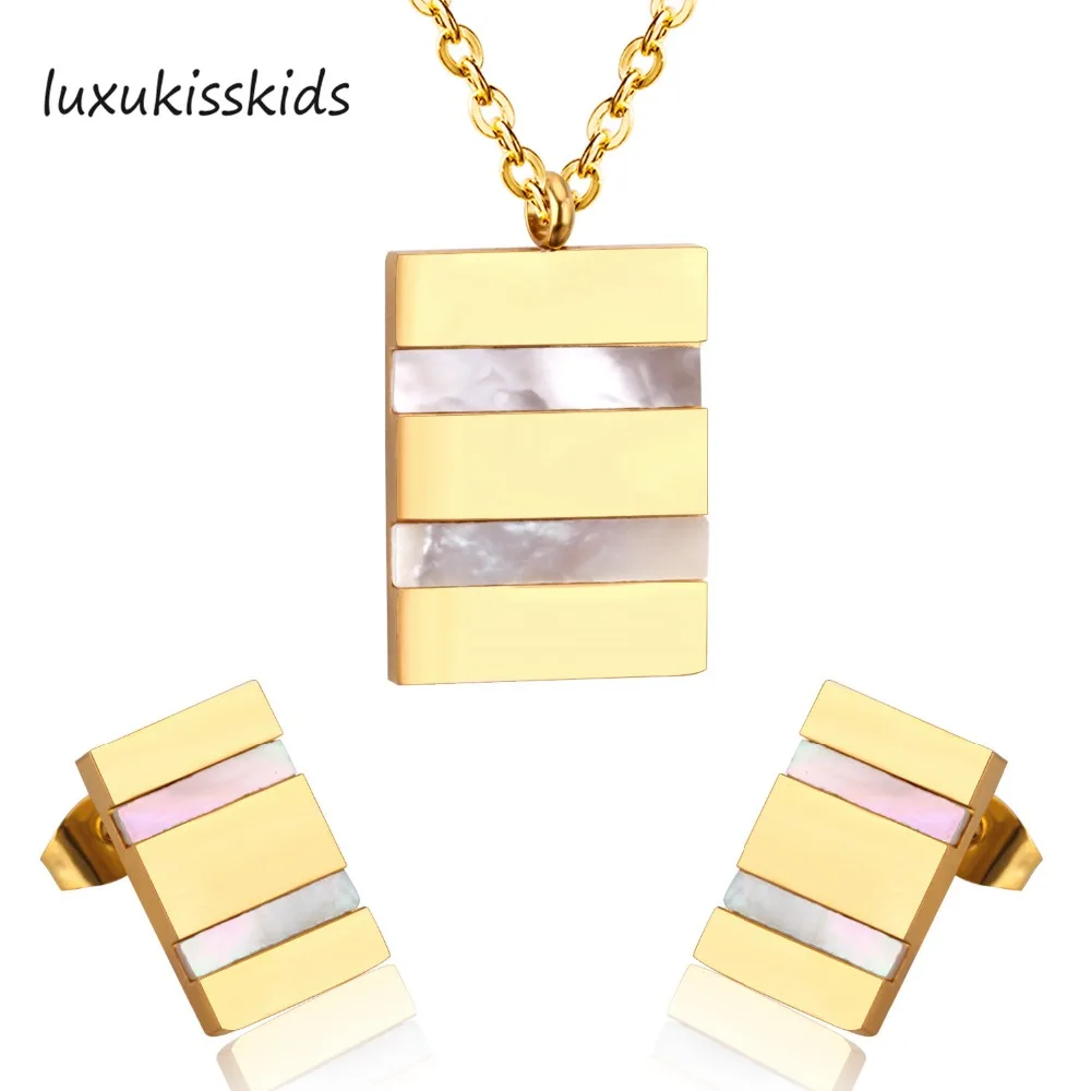 

LUXUKISSKIDS Fashion Jewelry Sets Gold Silver Color Stainless Steel Shell Pendant Necklaces Sets,With Free Chain