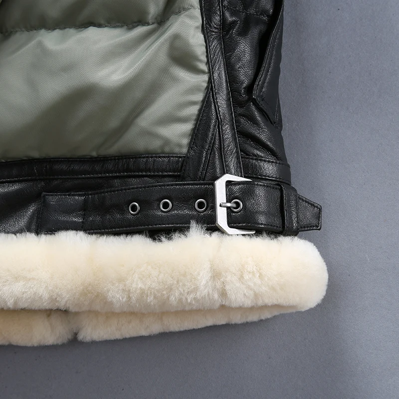 Мужской зимний кожаный пуховик Авиатор, лоскутное пальто из натуральной кожи с меховым воротником, Мужская русская куртка-бомбер B3