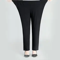 2019 новые летние брюки для женщин среднего возраста винтажные с резинкой в талии с принтом элегантные брюки женские повседневные Прямые