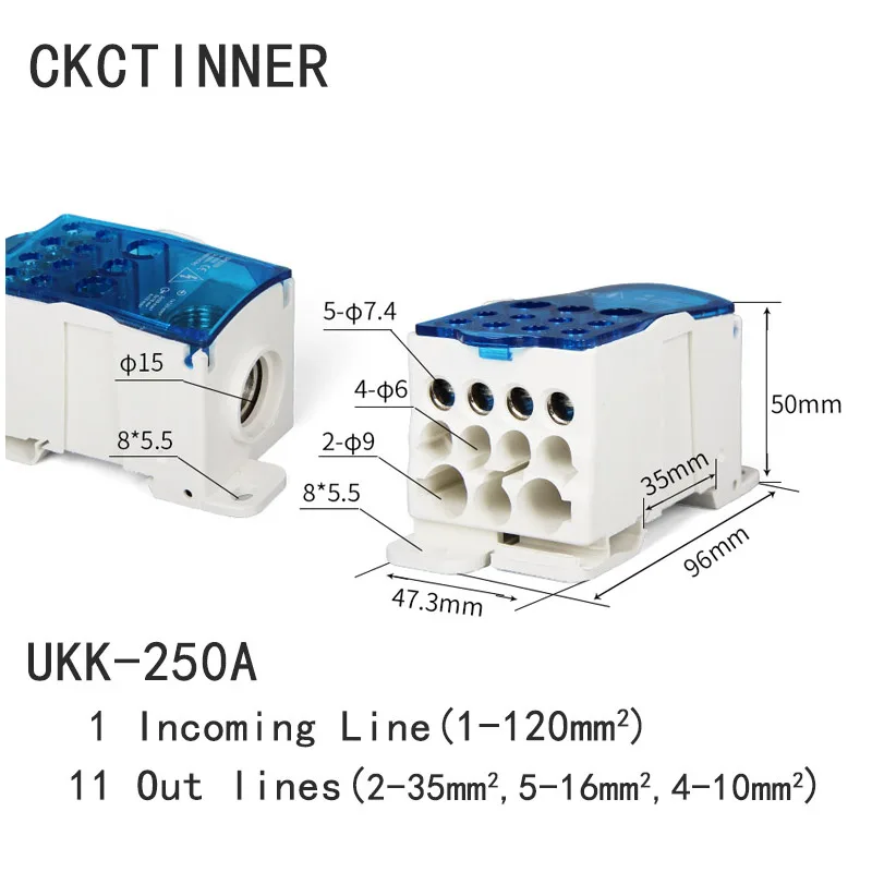 1 шт. UKK80A 125A 160A 250A 400A 500A клеммный блок 1 во многих из din-рейки распределительная коробка Универсальный электрический коннектор для проводов - Цвет: UKK-250A