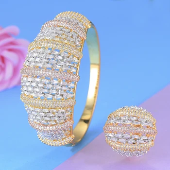 

missvikki Full Cubic Zircon Bracelet Ring Jewelry Set Big Accessories for Women Bridal Actor Dancer Stage Performance Wedding