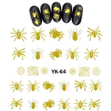 UPRETTEGO Золотые/серебряные Водные Наклейки металлические наклейки для ногтей Хэллоуин Дерево призрак ведьма летучие мыши тыква кошка коготь паук YK61-66