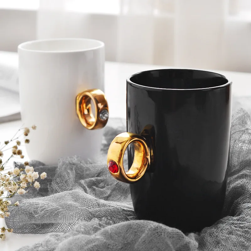 

350ml Creative Finger Ring Ceramic Mug with Gift Box Coffee Tea Milk Porcelain Couple Cup Lovers Gift