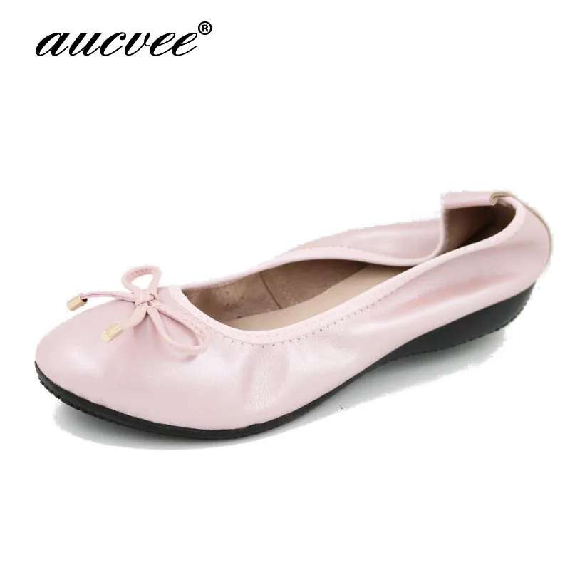 

Plus Size 34~43 Spring\Autumn Genuine Leather Shoes Woman Flats Work Classi Fashion Bowknot Female Casual Ballet Ladies Shoes