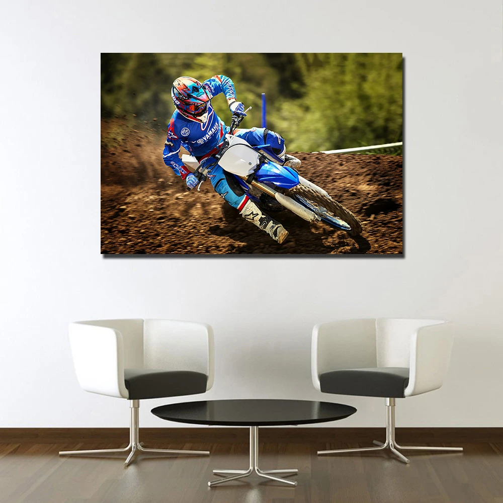 Wall Art Motorcycle Picture Yamaha Motocross Poster Canvas Prints