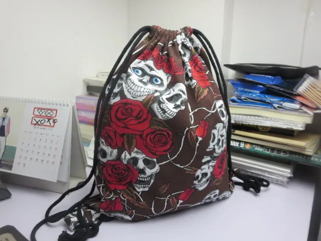  Cotton Linen Storage Package Shoes Bag Drawstring bags Unisex skull 3D Printing Organizer Portable Women's Backpack (3)