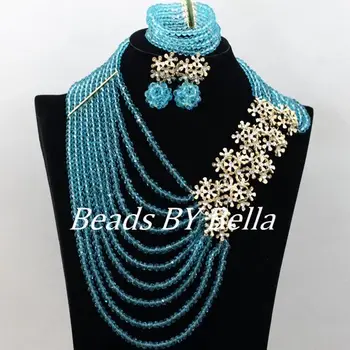 

Kingly New 10 Rows Jewelry Set Nigerian Wedding African Beads Jewelry Set Blue Crystal Bridal Jewelry Sets Free Shipping ABF064