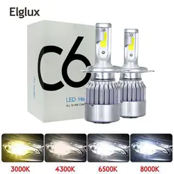 Elglux светодиодный 4300 K H4 H7 H1 УДАРА светодиодный лампы H11 H13 12 V 9005 9006 H3 9004 9007 9012 72 W 8000LM автомобиля светодиодный лампы 3000 K 8000 K