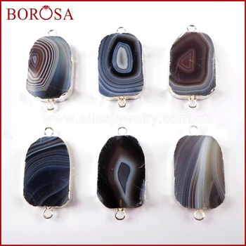 

BOROSA New Design 5/10PCS Silver Color Botswana Agates Druzy Connector Double Charms Druzy Jewelry for Bracelet/Necklace S1637