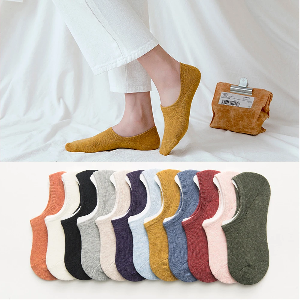 

Solid Color Summer Women Socks Fashion Wild Shallow Mouth Invisible Socks Felmen Slipper Socks 10 Colors