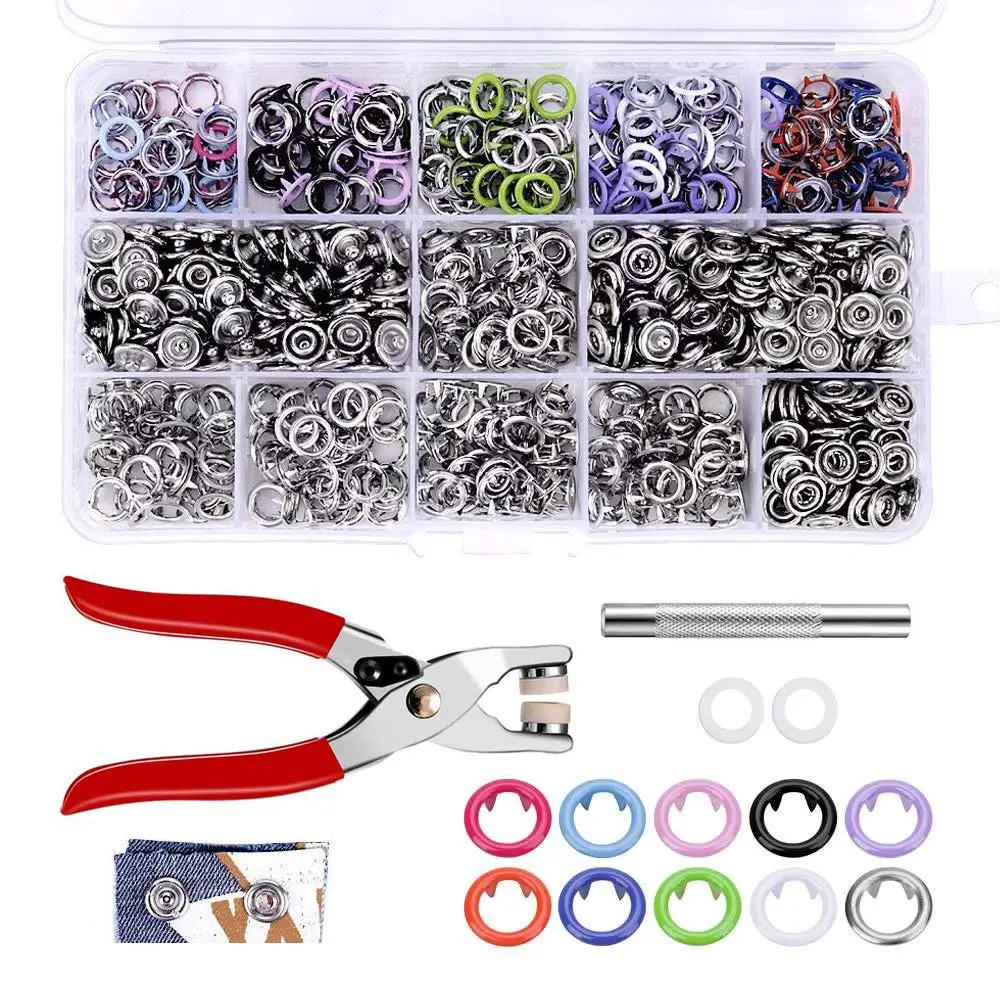 

200 Sets Snap Fasteners Kit Tool, Metal Snap Buttons Rings with Fastener Pliers Press Tool Kit