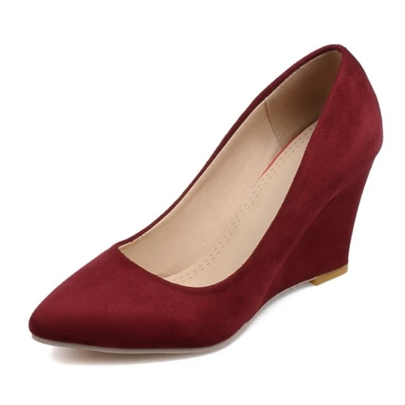 

DoraTasia Sexy Wedge High Heels Pumps Women Plain Pointed Toe Solid OL Lady Party Woman Wedding Shoes