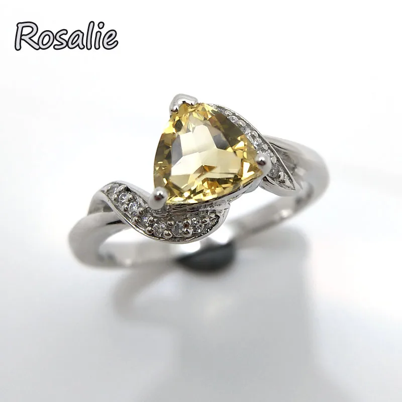 Rosalie,2018 new design rings with Natural Citrine triangle 7*7mm gemstone Ring solid 925 sterling silver for women gift party