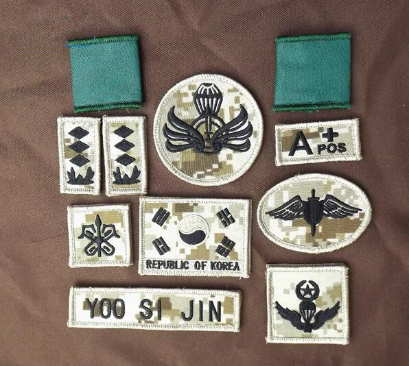 

11pcs Embroidery Korea Camouflage Tactical Patch Song Joong-ki Military Morale Patch Cloth Armband Army Combat Badge