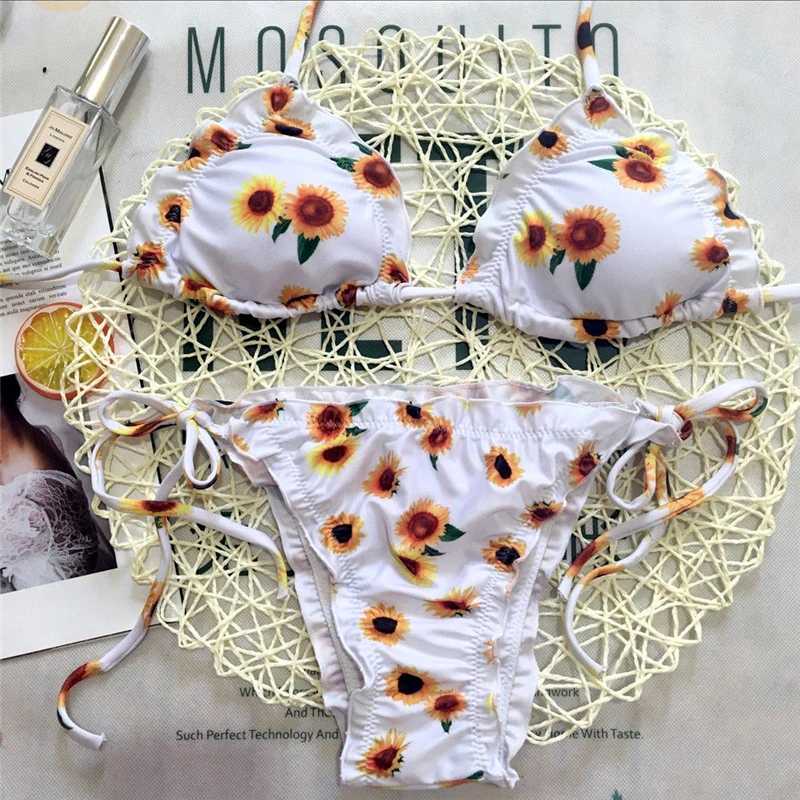Floral Bikini Sexy Mujer Padded Bra Swimsuit Bandage Triangle Swimwear Bathing Suits Women Brazilian Bikini Biquinis Feminino