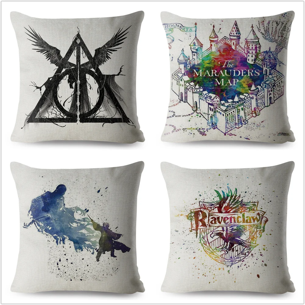 هاري بوتر غطاء الوسادة ل أريكة سيارة جريفندور Hufflepuff سليذرين Ravenclaw القطن الكتان وسادة للديكور حالات 45x45 سنتيمتر