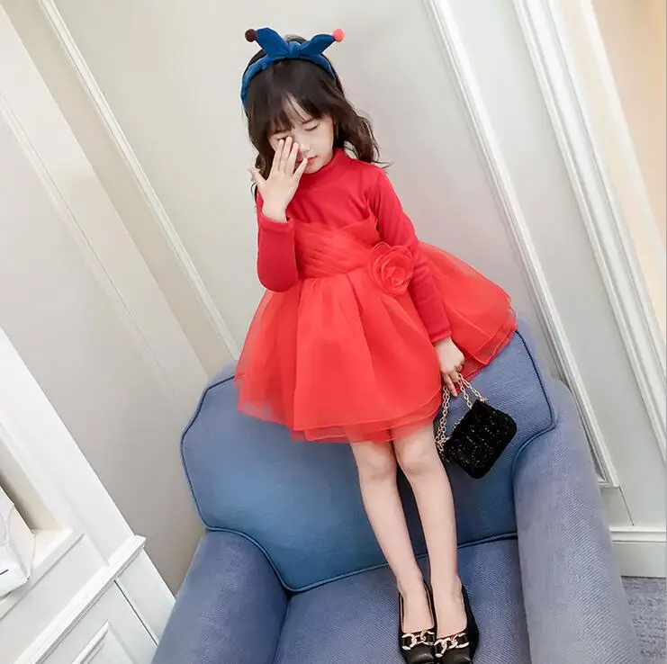 wholesale children winter dress baby girls fleece linened long sleeve