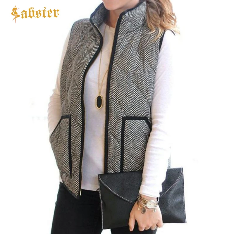 Vente Épais chaud hiver gilet pour femmes grande taille décontracté col montant gilet femmes coton sans manches veste femme Jeans gilet kz502