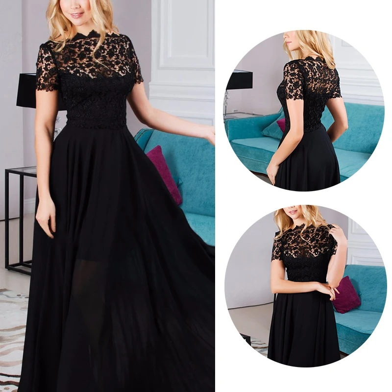 Элегантное Черное официальное кружевное Сетчатое женское длинное платье для выпускного вечера, шифоновое длинное платье макси в стиле бохо Vestidos