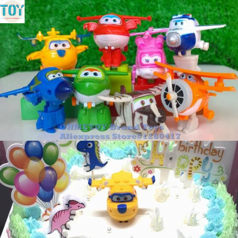 

OHMETOY 8PCS Super Wings Airplane Action Figure Mini Toys Robot Plane Cartoon Aircraft Boys Birthday Gift Cake Toppers