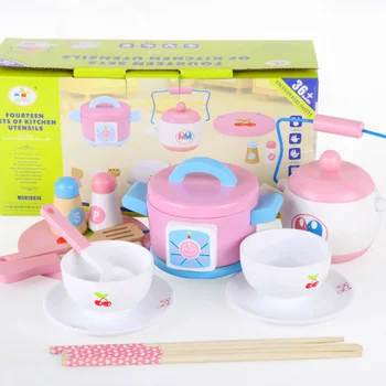 

New Wooden Toy Pretend Play Toy Simulation Pink Colourful Kitchen Set Food Baby bowl Birthday Gift D146