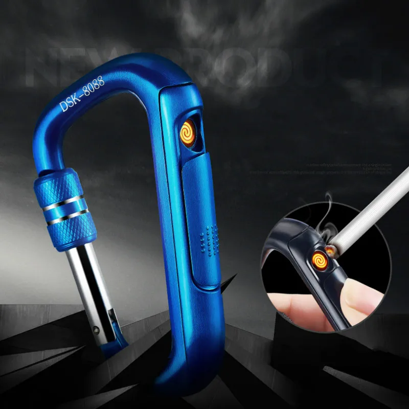 

Electric USB Lighter Hook Metal Portable Carabiner Flameless Rechargeable Windproof Electronic Lighter Cigarette Plasma Lighter