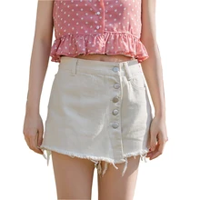 Новые весенние летние джинсы для милых леди с высокой талией, потертый подол, медные пуговицы, женские хлопковые джинсовые штаны