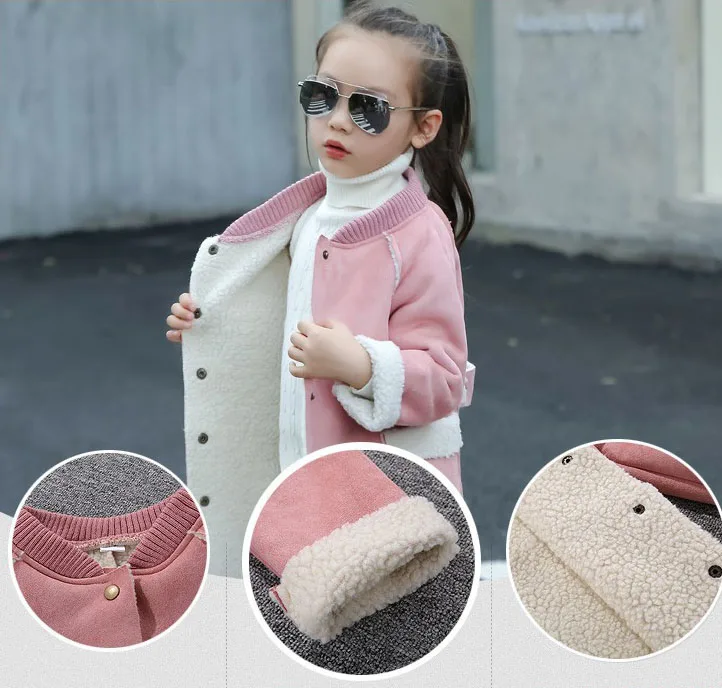 Детская одежда новое зимнее вельветовое длинное пальто с оленем для девочек детское пальто из овечьей шерсти - Цвет: Розовый