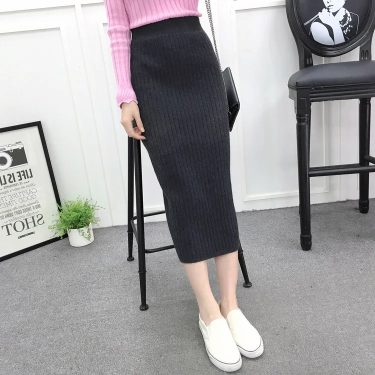 wool skirt black grey 01