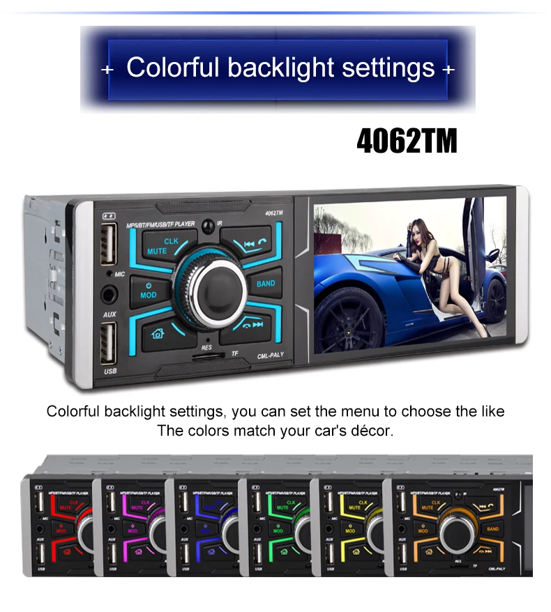 4061TM-Bluetooth+ обратный вид сзади+ MP5+ APE+ MP3+ FM AUX Радио+ Rainbow Light Car MP4 MP5 4.1-дюймовый плеер с сенсорным экраном высокой четкост
