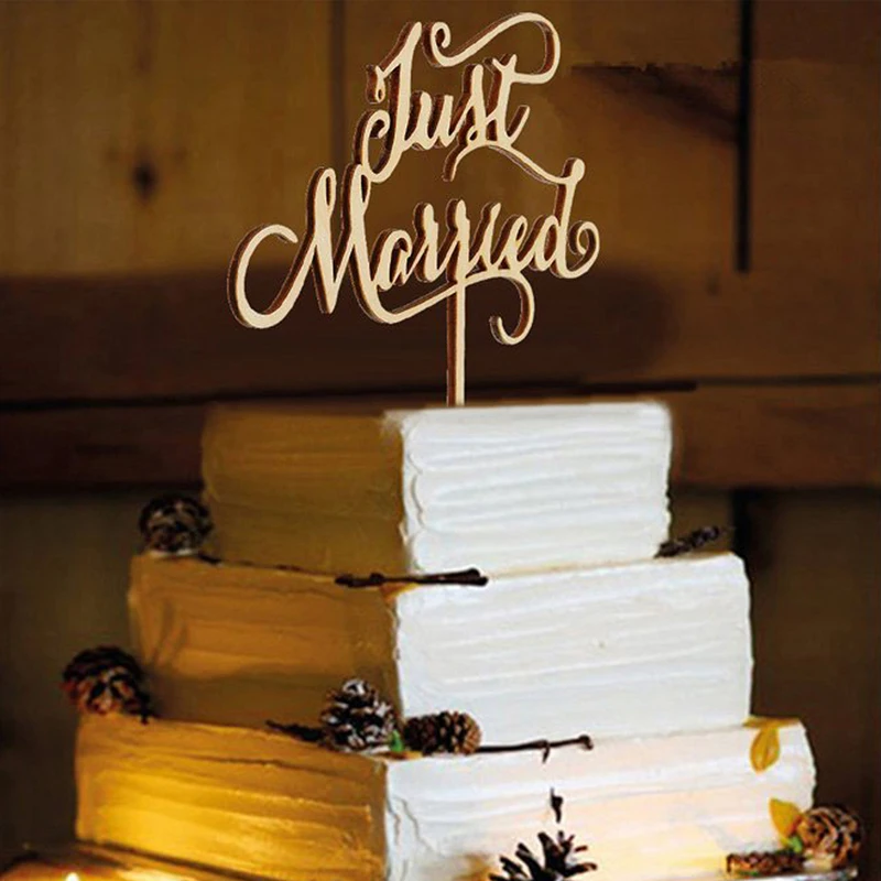 

"Just Married" Wooden Wedding Cake Topper Wooden Letters Cake Stand With Free Shipping For Wedding Cake Decorations