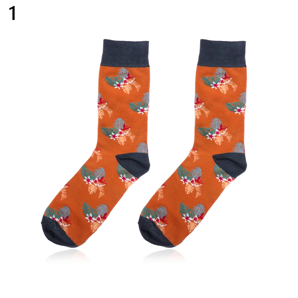 Новинка, 1 пара, носки в стиле хип-хоп, рисунок фламинго, листья, хлопковые носки для пары, Harajuku, повседневные счастливые носки, женские зимние хипстерские забавные носки - Цвет: 1 socks
