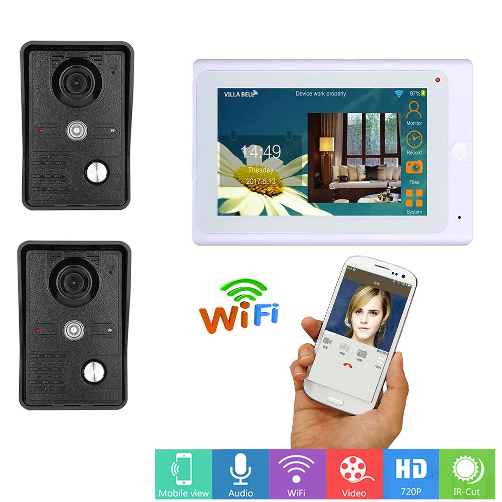 7inch Wired Wifi IP Video Door Phone Doorbell Intercom Entry System with 2PCS IR-CUT HD 1000TVL Camera with recording function 7inch Wired Wifi IP Video Door Phone Doorbell Intercom Entry System with 2PCS IR-CUT HD 1000TVL Camera with recording function