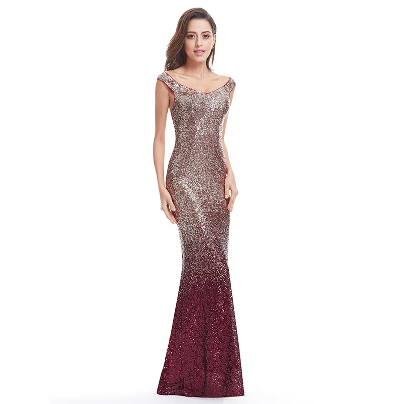 Новый Выпускные платья Burgundy длинные элегантные без рукавов Scoop блестками блеск вечерние платья со шлейфом Сексуальная Vestido Largo De Fiesta 2019