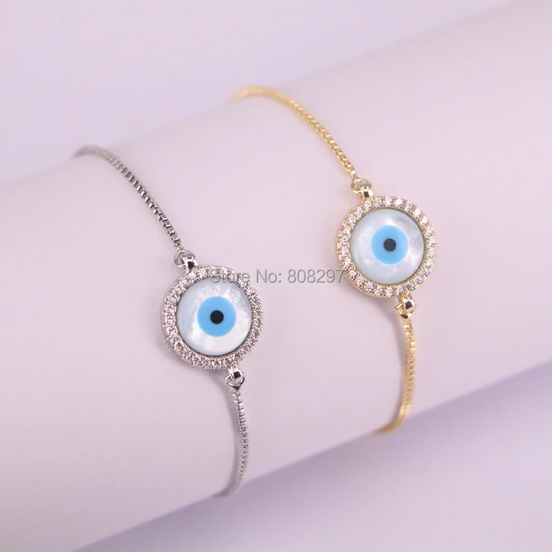 

Wholesale 10Pcs Micro Pave CZ Shell Turkey Round Eye Connector Bracelet