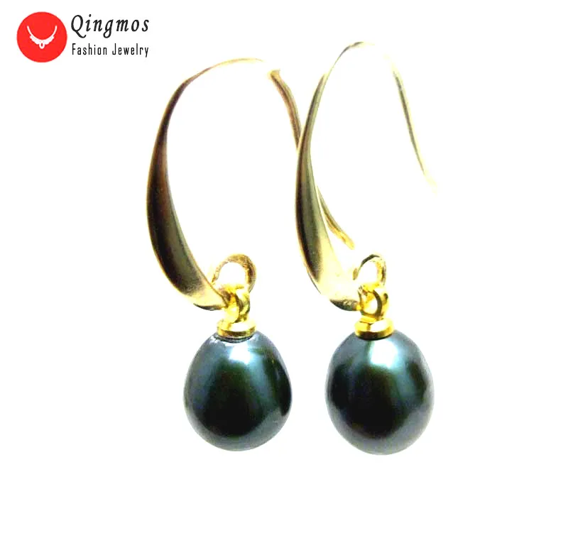 

Qingmos Natural Black Pearl Earrings for Women with 7-9mm Black Drop Pearl and Gold-color Dangle Hook Earrings Jewelry Ear568