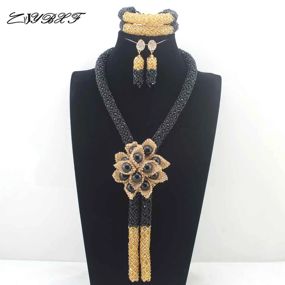 

Gorgeous Champagne Nigerian African Beads Jewelry Set Dubai Black Wedding Jewelry Set Wholesale Beads Set Free shipping L0091