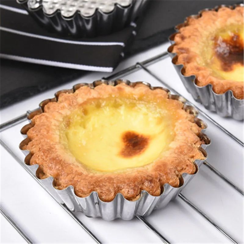 10 pcs Reusable Silver Stainless Steel Cupcake Egg Tart Mold Cookie Pudding Mould Nonstick Cake Egg Baking Mold Pastry Tools
