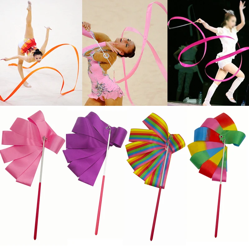 

2M/4M Colorful Gym Ribbon Dance Ribbon Rhythmic Art Gymnastic Ballet Streamer Twirling Rod Stick for Training Professional W $