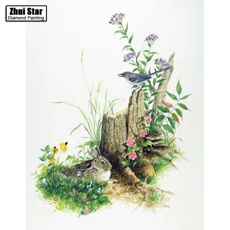 

Full Drill Square Diamond 5D DIY Diamond Painting"Birds and rabbits"Diamond Embroidery Cross Stitch Rhinestone Mosaic Painting