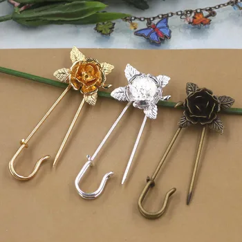

Multi-color Plated Retro Brooch Bases with 20mm 3D Fliligree Flower Cabochons Settings Blanks Safety Pins Clips DIY Findings