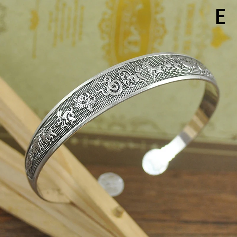 Винтажные серебряные браслеты Античные тибетские серебряные браслеты для женщин ювелирные изделия из тибетского серебра 9 стилей - Окраска металла: E