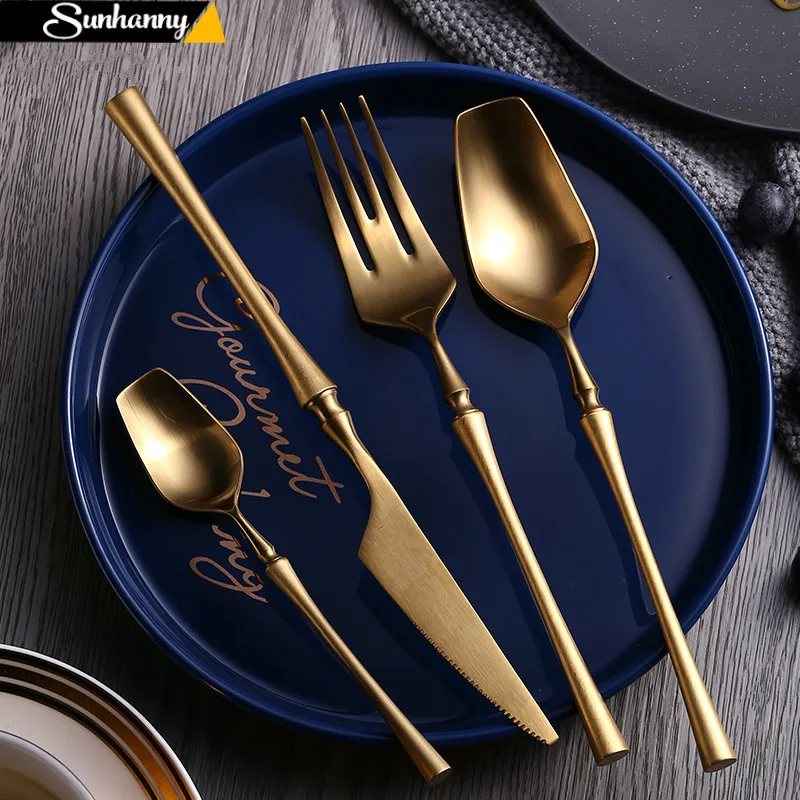 

Sunhanny Stainless Steel Golden Cutlery Set Mirror Polishing Dinnerware Tableware Knife Fork Foods Tools Kitchen Accessories