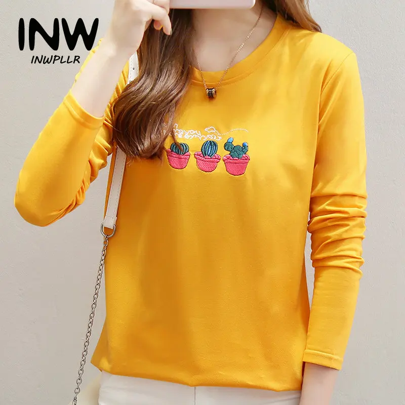 Camisetas Mujer 2019 Осень футболка Для женщин с длинным рукавом леди плюс Размеры