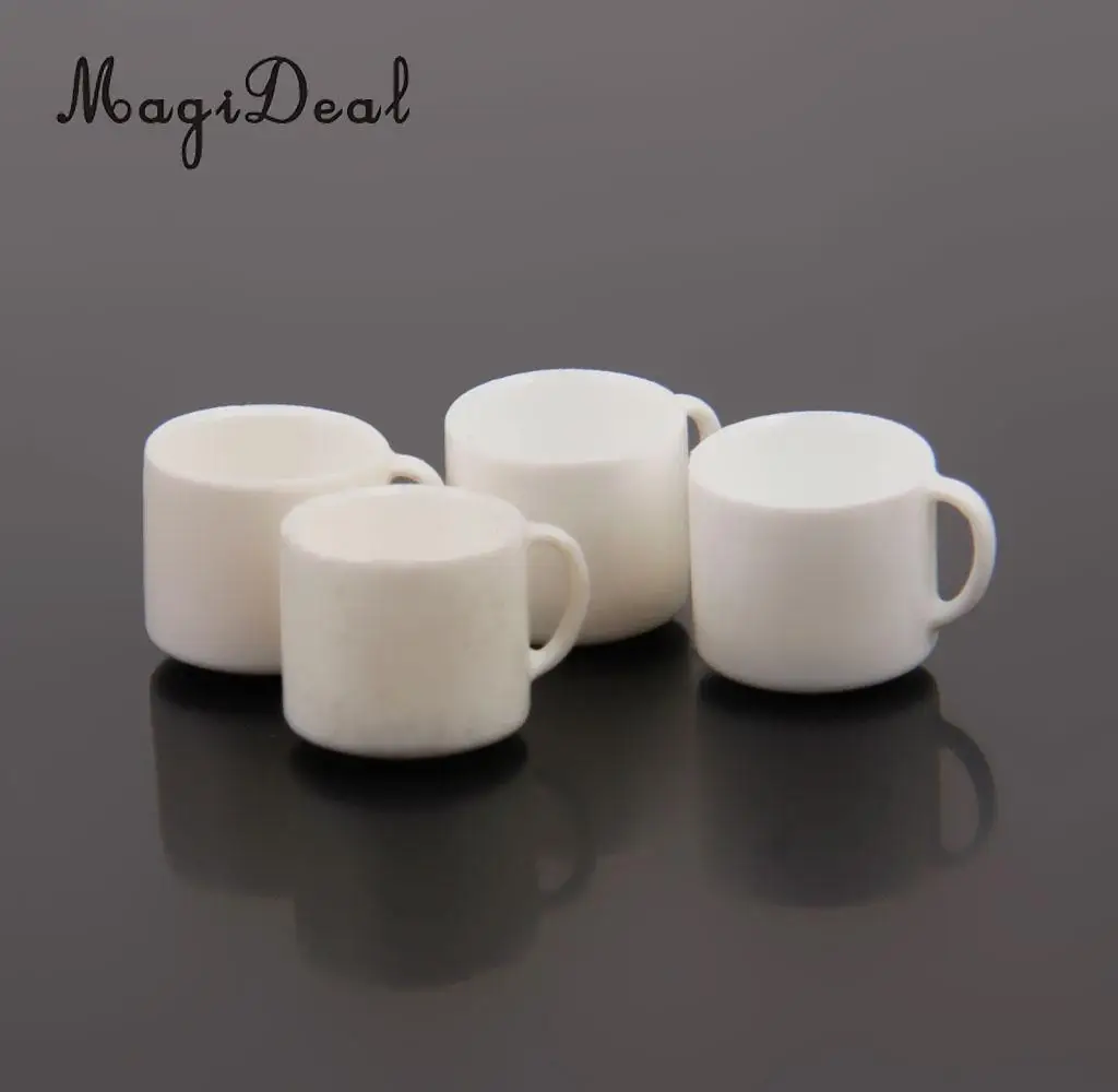 MagiDeal Cute 4Pcs/Lot Dollhouse Miniature White Coffee Tea Cups Mugs for Drink Cafe Teahouse Kitchenware Tableware Room Decor 