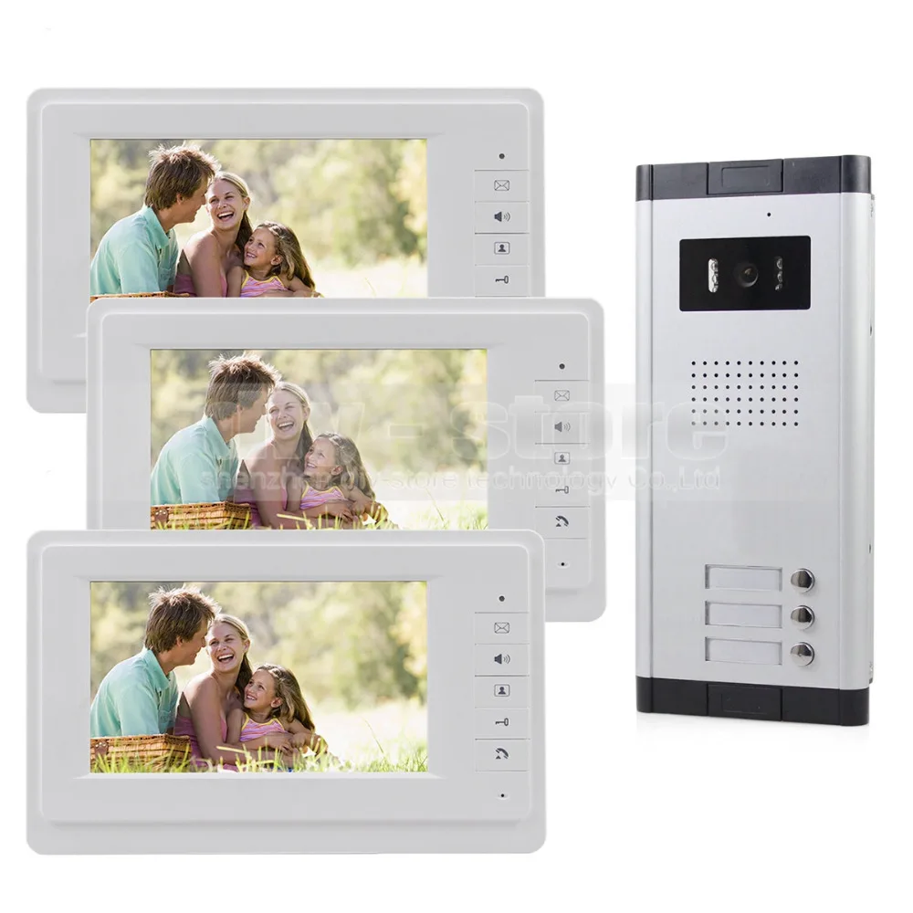 DIYSECUR 7\ Wired Apartment Video Door Phone Audio Visual Intercom Entry System IR Camera for 3 Families DIYSECUR 7\ Wired Apartment Video Door Phone Audio Visual Intercom Entry System IR Camera for 3 Families