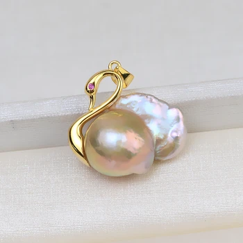 

MeiBaPJ Real Natural Baroque Pearl Golden Pendant Necklace 925 Solid Silver Fine Jewelry for Women