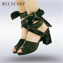 Plus Size 34-48 New Fashion Women Sandals Gladiator Mid Squre High Heels Summer Casual Cross tied Ankle Strap Flock Pumps shoes Plus Size 34-48 New Fashion Women Sandals Gladiator Mid Squre High Heels Summer Casual Cross tied Ankle Strap Flock Pumps shoes