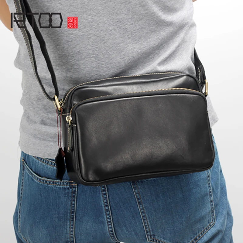 

BJYL genuine Leather men's shoulder Bag mini Crossbody bag men head layer cowhide casual messenger bag