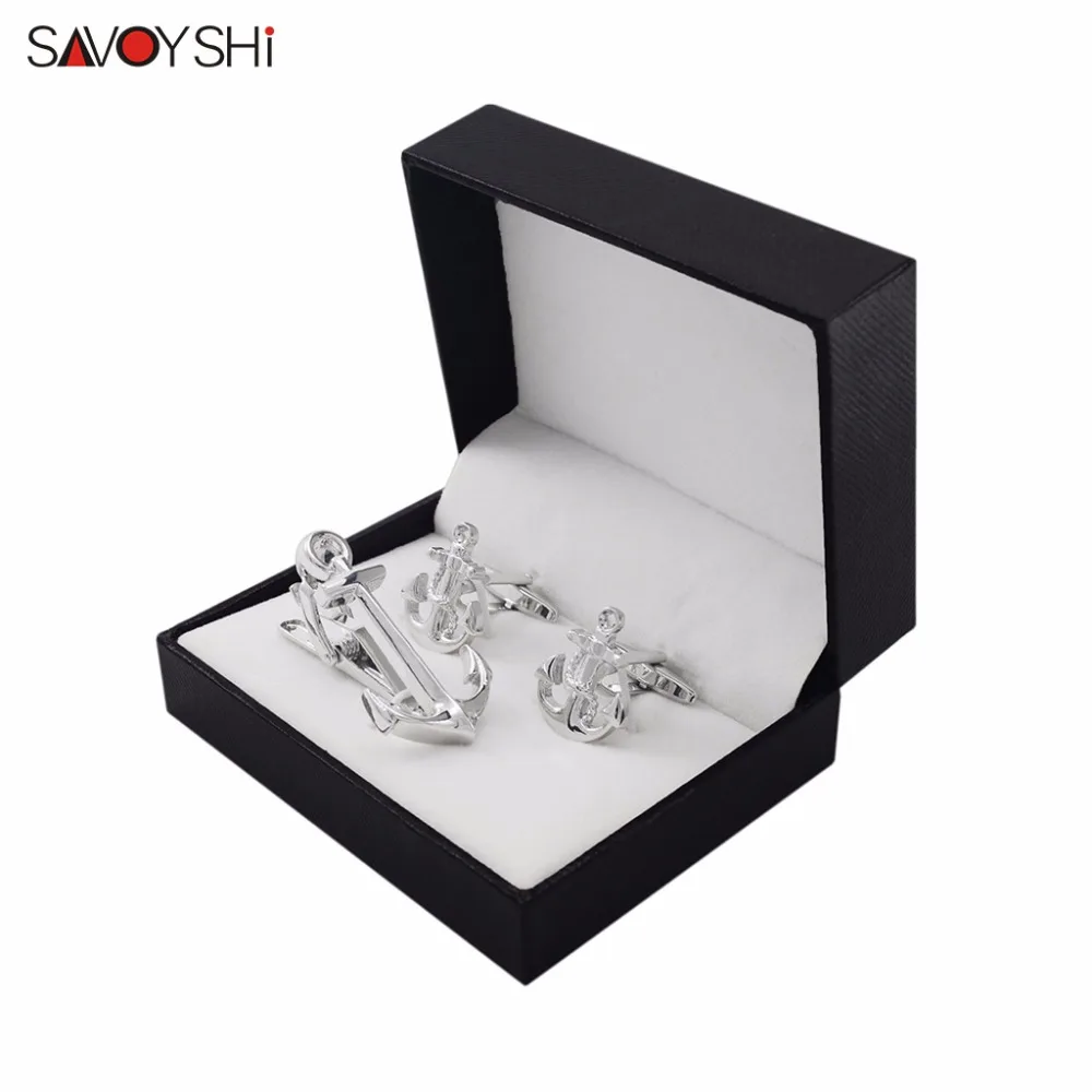 

SAVOYSHI Silver Boat Anchor Mens Cufflinks Tie Clips Set High Quality Wedding Party Necktie Pin Tie Bars Clip Clasp Men Jewelry